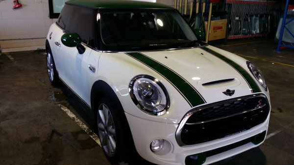 front view of MINI Hatch Cooper S car windows tinted by Optimus Tinting Solutions