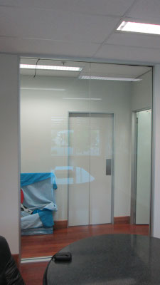 office window full view before frosted window glass film installed