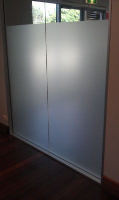 office window inside view after frosted window glass film installed