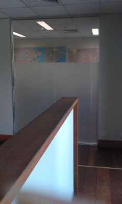 office window outside view after frosted window glass film installed